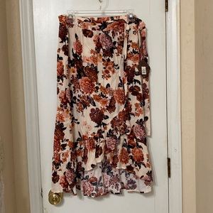 Knox Rose Ivory Floral Midi Skirt L NWT